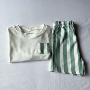 Kids Pajamas in Green and White Stripes